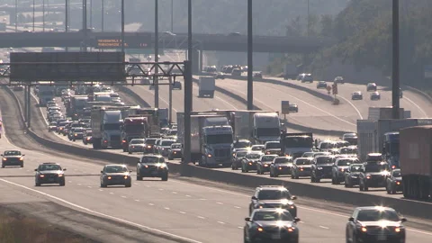 Toronto, Can May 23 2026 Gridlock highway traffic jam with cars stuck Stock Footage 341028631