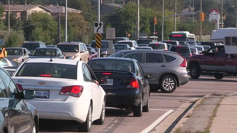 Toronto, Can May 23 2026 Gridlock highway traffic jam with cars stuck Stock Footage 341028649