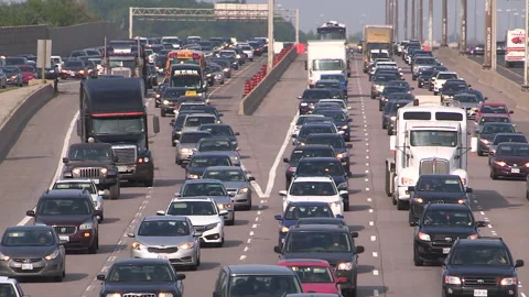 Toronto, Can May 23 2026 Gridlock highway traffic jam with cars stuck Stock Footage 341028837