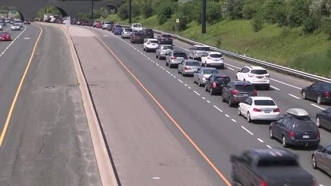 Toronto, Can May 23 2026 Gridlock highway traffic jam with cars stuck Stock Footage 341029037