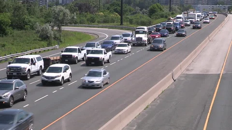 Toronto, Can May 23 2026 Gridlock highway traffic jam with cars stuck Stock Footage 341029075
