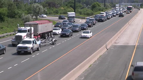 Toronto, Can May 23 2026 Gridlock highway traffic jam with cars stuck Stock Footage 341029078