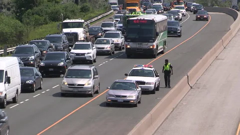 Toronto, Can May 23 2026 Gridlock highway traffic jam with cars stuck Stock Footage 341029115