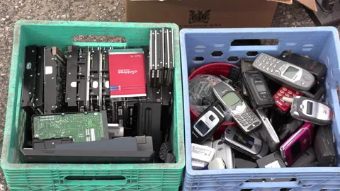 Toronto, Can Sep 8 2026 Recycling Old Computers and Cell Phones Stock Footage 345754902