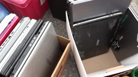 Toronto, Can Sep 8 2026 Recycling Old Computers and Cell Phones Stock Footage 345755545