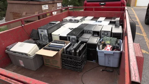 Toronto, Can Sep 8 2026 Recycling Old Computers and Cell Phones Stock Footage 345756676
