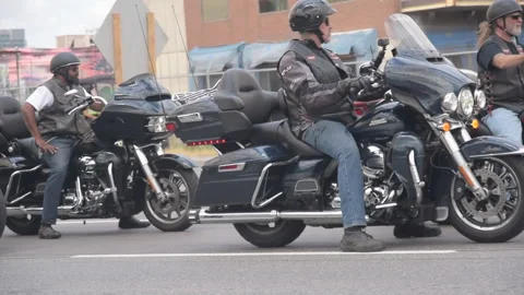 Toronto, Canada 07/21/2022: Hells Angels biker gang memorial ride Toronto 스톡 동영상 203783773