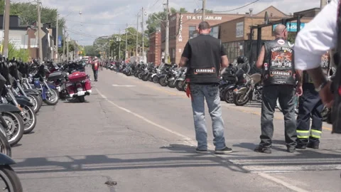 Toronto, Canada 07/21/2022: Hells Angels biker gang memorial ride Toronto 스톡 동영상 203790482
