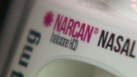 Toronto, Canada - 14/03/2018: Narcan nasal spray inside the packaging Stock Footage