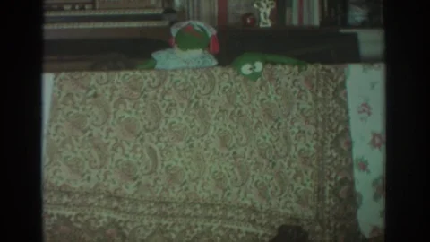 TORONTO CANADA-1972: Two Muppet Frogs Peeking Over Tablecloth Stock Footage 121321889