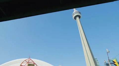 Toronto, Canada – 2018/10/09: CN Tower revealed by Gardiner Expressway Stock-Footage 328370731