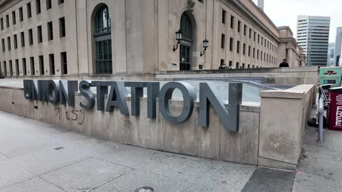 TORONTO, CANADA - 2024 August 4 :  people walking in front of Union Station Stock Footage 280942073