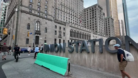 TORONTO, CANADA - 2024 August 4 :   huge Union Station sign Stock Footage 280942232