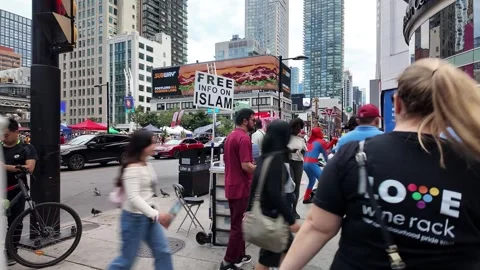 TORONTO, CANADA - 2024 August 4 : Free Info on Islam booth at Dundas Square Video stock 280943031