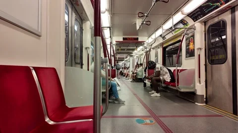 TORONTO, CANADA - 2024 August 4 :   inside of moving subway train Stock Footage 280943327