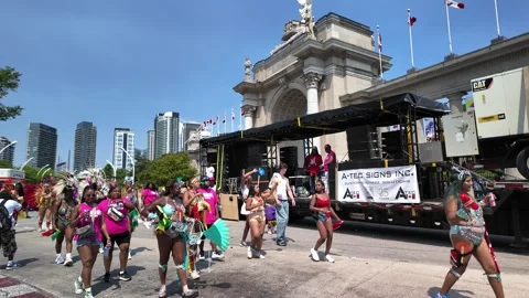 Toronto, Canada 2025 August 2:  Caribbean Carnival parade at CNE Stock Footage 314200977