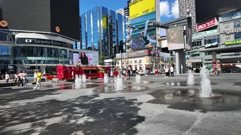 TORONTO, CANADA - 2026 September 5: Fountains in Sankofa Square Stock Footage 344773995