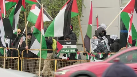 Toronto, Canada - December 1, 2024: Tense Protest between Jews and Palestinians Stock Footage 294998092