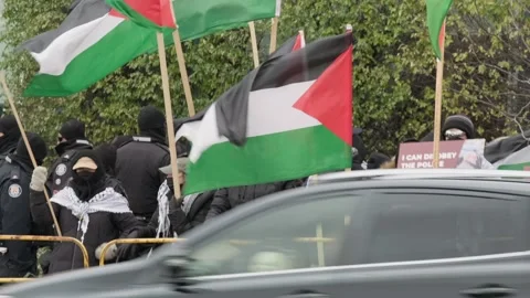 Toronto, Canada - December 1, 2024: Tense Protest between Jews and Palestinians Stock Footage 294998455