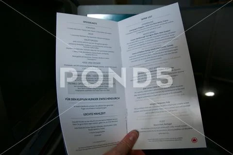 TORONTO, CANADA - JAN 21st, 2017: Air Canada Business Class in-flight meal menu Stock Photos