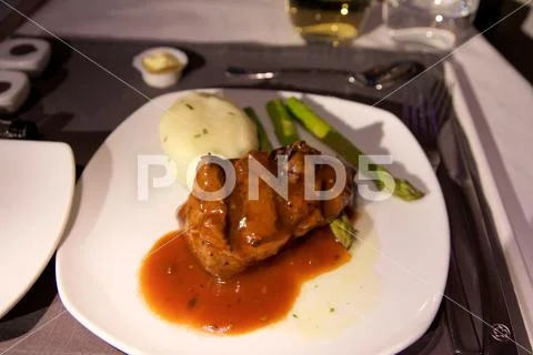 TORONTO, CANADA - JAN 28th, 2017: Air Canada Business Class in-flight meal Stock Photos
