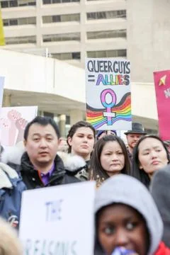 TORONTO, CANADA - JANUARY 20, 2018: WOMEN'S MARCH ON TORONTO Stock Photos
