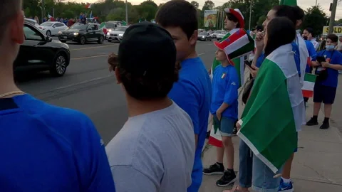 Toronto, Canada July 11 2021 Italian soccer Fans Flood Streets Celebrating Win Stock Footage 345376643