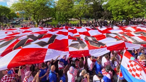 Toronto, Canada - June 23, 2026: Thousands of Croatian Fans Unfurl Enormous Stock Footage 343186791