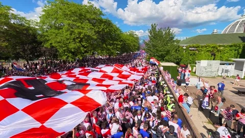 Toronto, Canada - June 23, 2026: Massive Croatian soccer flag parade on streets Видео 343187828