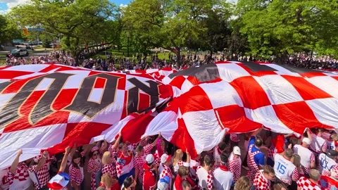 Toronto, Canada - June 23, 2026: Giant Croatian Flag Parade Toronto FIFA World Видео 343192672