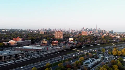 Toronto, Canada - May 6, 2023: Panoramic view from drone of chic metropolis at Stock Footage 252140272
