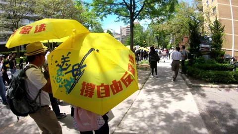 Toronto, Canada Oct 12 2014 Yellow Umbrella March for Hong Kong freedom Video stock 345757646