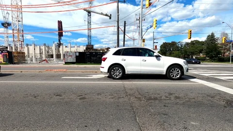 Toronto, Canada Sept 8 2026 POV side view driving plate city urban area Stock Footage 345689065