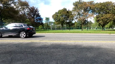 Toronto, Canada Sept 8 2026 POV side view driving plate city urban area Stock Footage 345689328