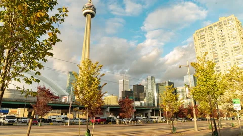 Toronto, Canada, Timelapse  - The CN Tower as seen from the Harbour Front Stock Footage 139015046