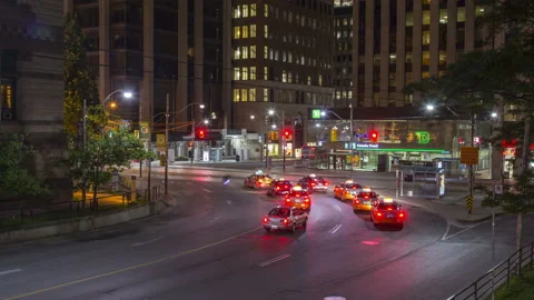 Toronto, Canada - Timelapse  - Queen and Bay Street at Night Stock Footage 147239954