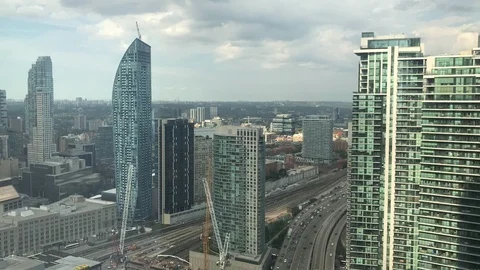 Toronto Canada Timelapse skyline traffic train Stock Footage