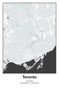 Toronto, Canada - vector map of city in Gray, Black, White, BW colors Stock-Illustration