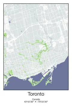 Toronto, Canada - vector map of city in Gray, Blue, Green, White colors Stock Illustration