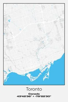Toronto, Canada - vector map of city in Gray, white, blue colors Stock Illustration
