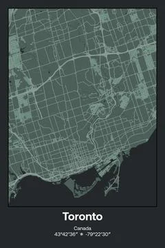 Toronto, Canada - vector map of city in Dark gray, Gray, Green, gray-green color Stock Illustration