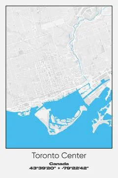 Toronto Center, Canada - vector map of city in Gray, white, blue colors Stock Illustration