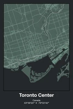 Toronto Center, Canada - vector map of city in Dark gray, Gray, Green, gray-gree Stock Illustration