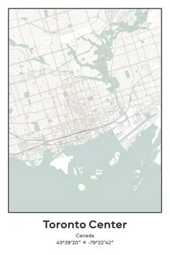 Toronto Center, Canada - vector map of city in Pastel, Gray, White, Green colors Stock Illustration
