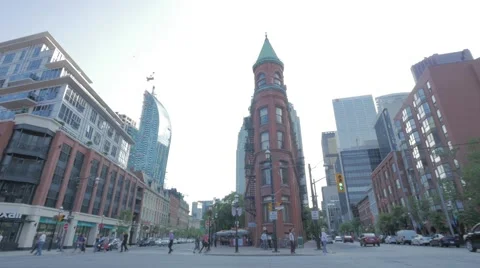 Toronto Churh Front St Intersection Gooderham Buidling Pan Video stock 52962982