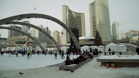 Toronto City Hall Skating Stock Footage 70861553