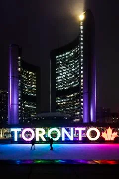 Toronto city hall skating rink at night Stock Photos