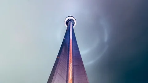 Toronto CN Tower Base Nighttime Timelapse [4K] Stock Footage 84752145