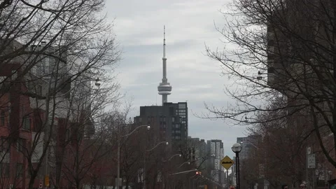 Toronto CN tower hidden by condominium building downtown Vídeo Stock 152120769