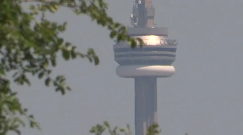 Toronto CN tower skyline with heat waves rising on hot summer day Stock Footage 52741018